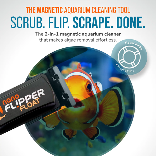 Flipper Nano Float 2-in-1 magnetic aquarium cleaner scrubber, black device with orange label on Tampa Home & Garden Store