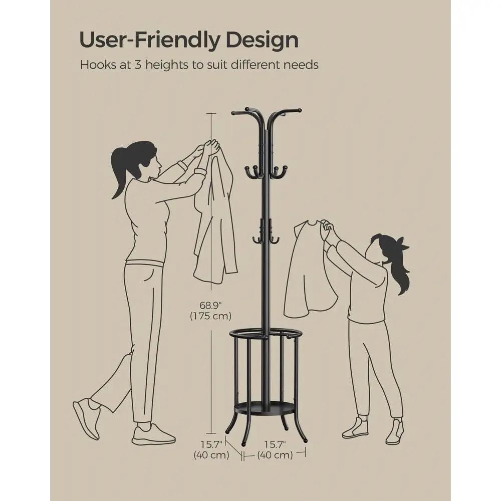 Heavy Duty Black Metal Coat Rack with Umbrella Holder - Tampa Home & Garden Store