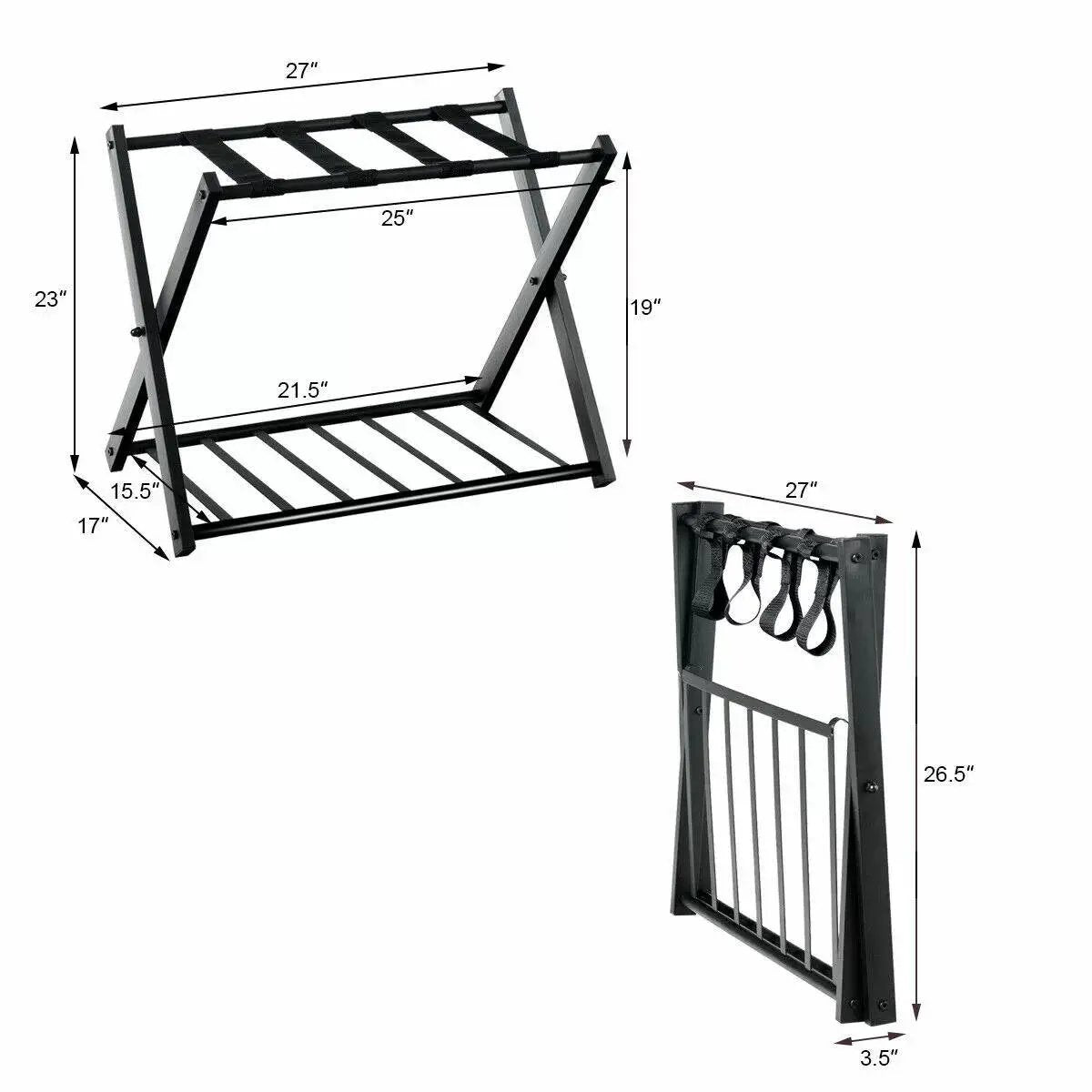 Set of 2 folding black metal luggage racks with shelf by HomePacific on Tampa Home & Garden Store