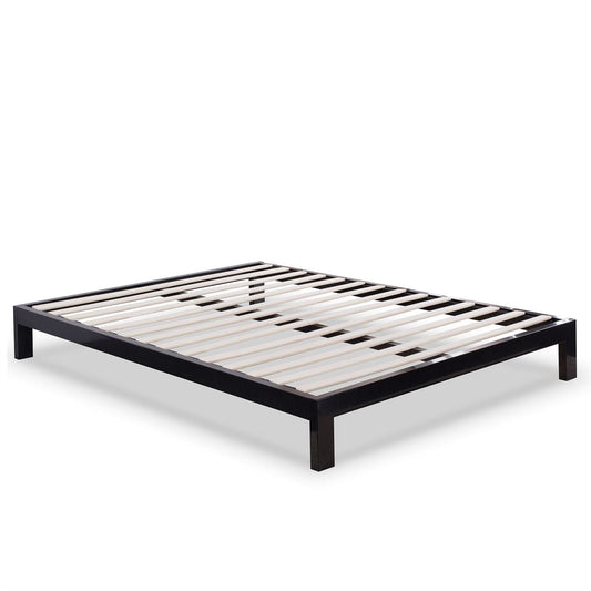 Full size Contemporary Black Metal Platform Bed with Wooden Slats - Tampa Home & Garden Store