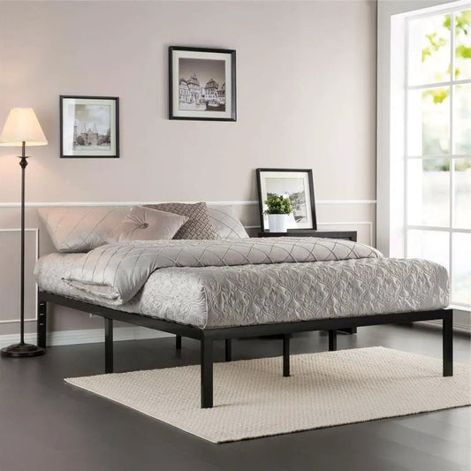 Full Metal Platform Bed Frame with Wooden Slats black metal frame by HomePacific for a room on Tampa Home & Garden Store