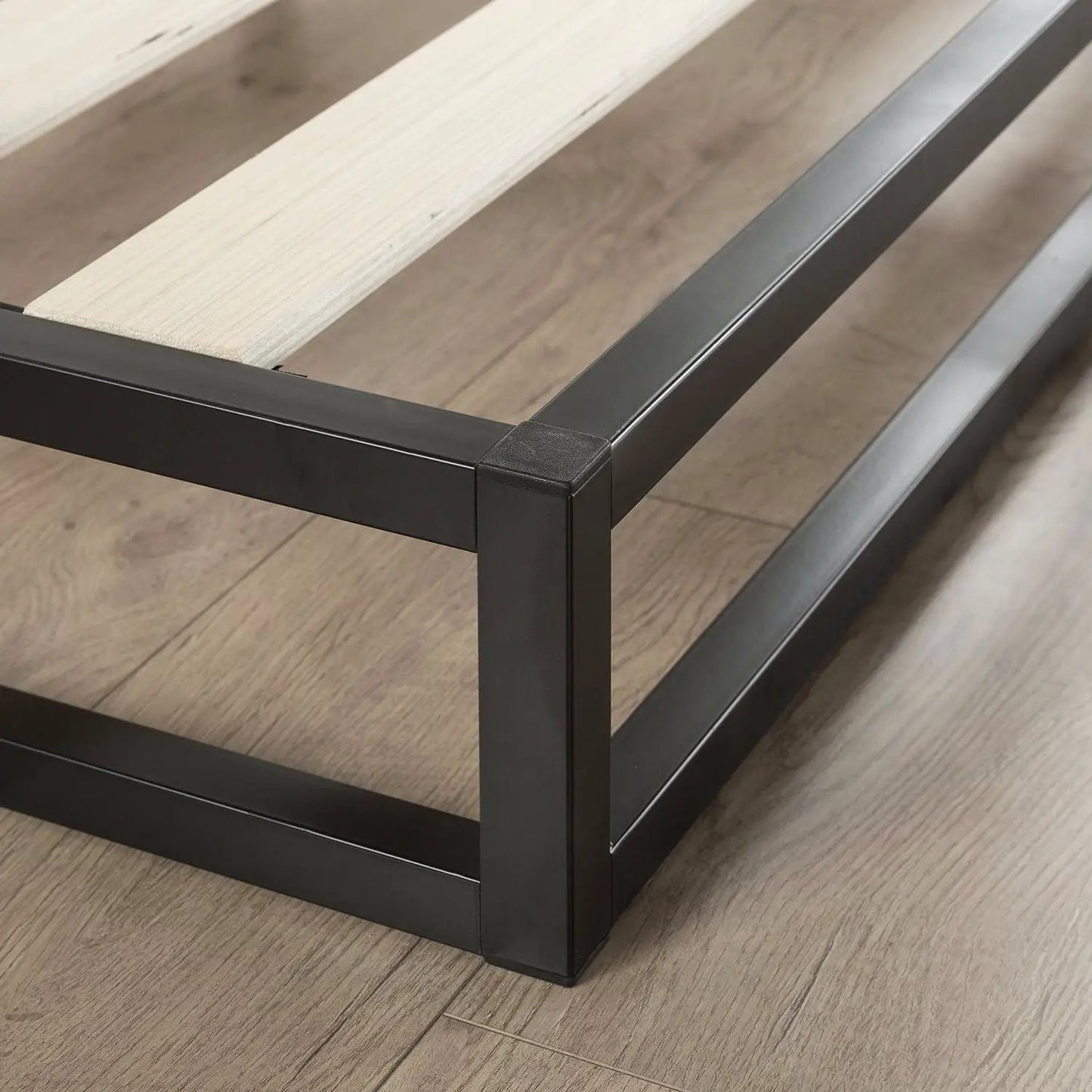 Black metal 6-inch low-profile platform bed frame with wooden slats HomePacific on Tampa Home & Garden Store