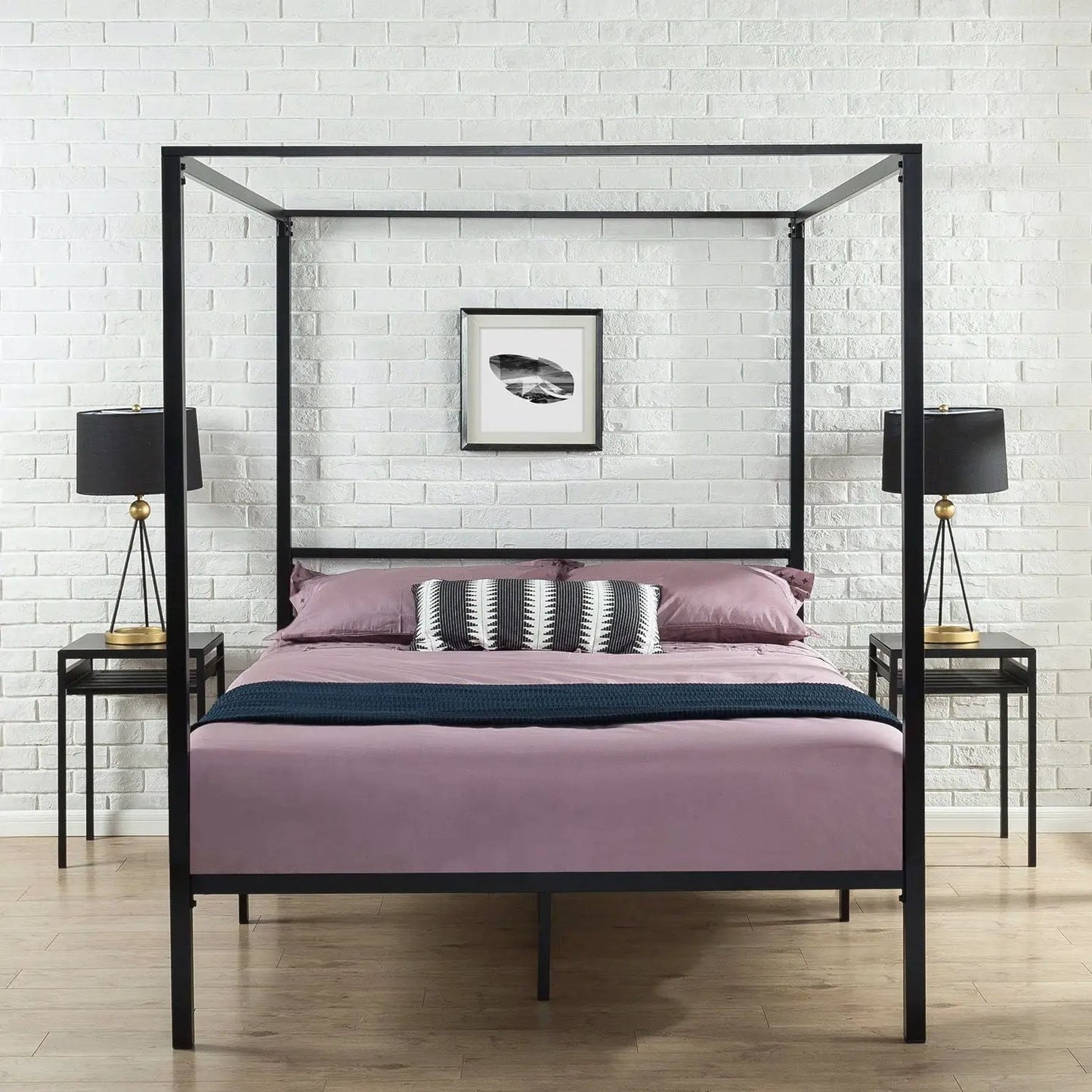 Full size Modern Black Metal Canopy Bed Frame - Tampa Home & Garden Store