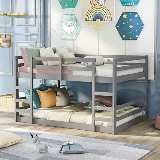 Full over full low-profile grey wood bunk bed with ladder on Tampa Home & Garden Store