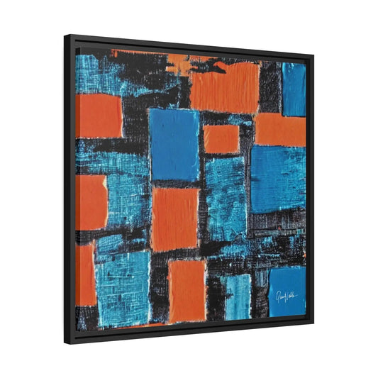Four-Canvas wall art by QueenNoble Elle Ramirez with orange and blue blocks on Tampa Home & Garden Store