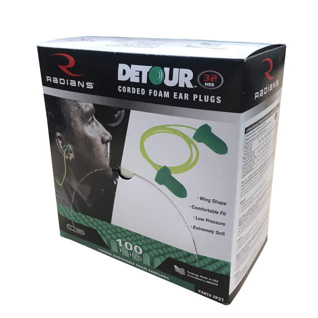 Detour winged corded foam earplugs for noise green 100 pairs Paladin Safety on Tampa Home & Garden Store