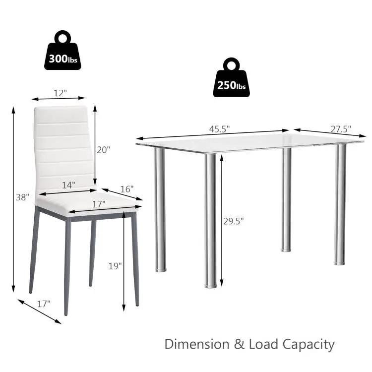Modern 5-Piece Dining Set with Glass Top Table and 4 White PVC Leather Chairs - Tampa Home & Garden Store