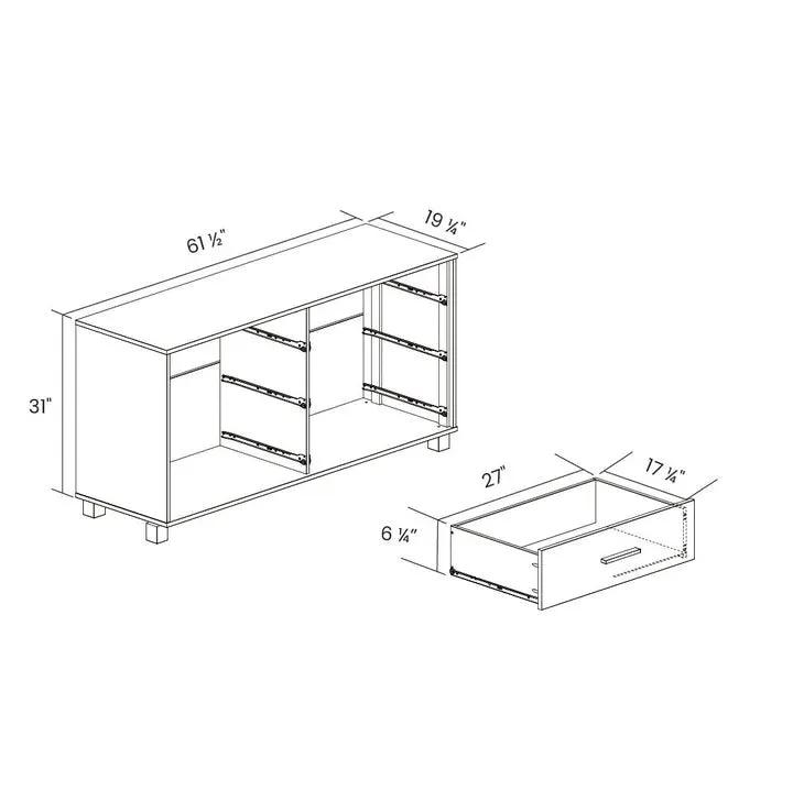 Modern Farmhouse Solid Wood 6 Drawer Double Dresser in Rustic Pine Finish - Tampa Home & Garden Store