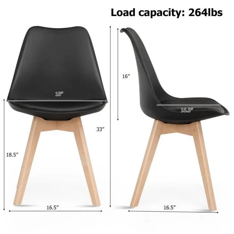 Set of 4 Modern Mid-Century Style Black PU Leather Dining Chairs with Wood Legs - Tampa Home & Garden Store