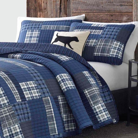 Full/Queen size 100-Percent Cotton Reversible 3 Piece Blue Patchwork Quilt Set - Tampa Home & Garden Store