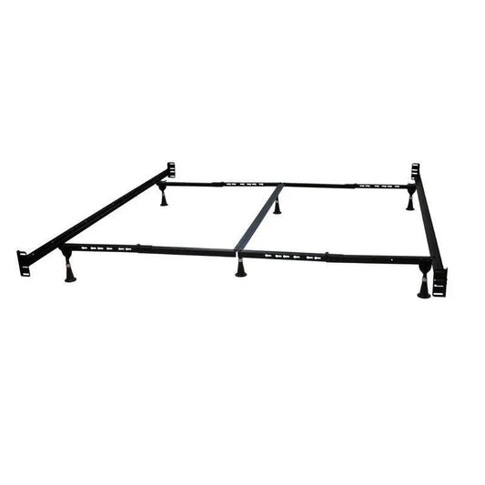 Queen King adjustable black metal bed frame with brackets and center support rail on Tampa Home & Garden Store