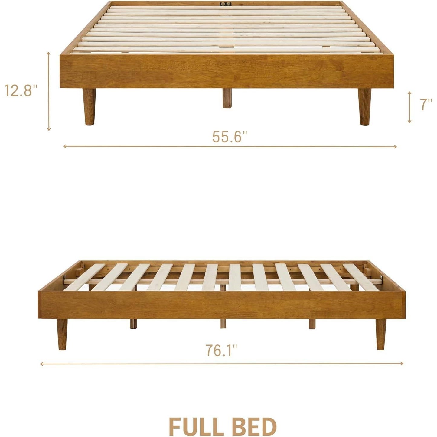 Full size mid-century modern platform bed frame by HomePacific in light oak with tapered legs on Tampa Home & Garden Store