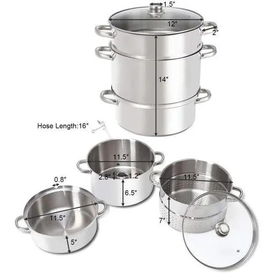 11-quart stainless steel steamer and juicer set with 3-tier pots and glass lid HomePacific on Tampa Home & Garden Store