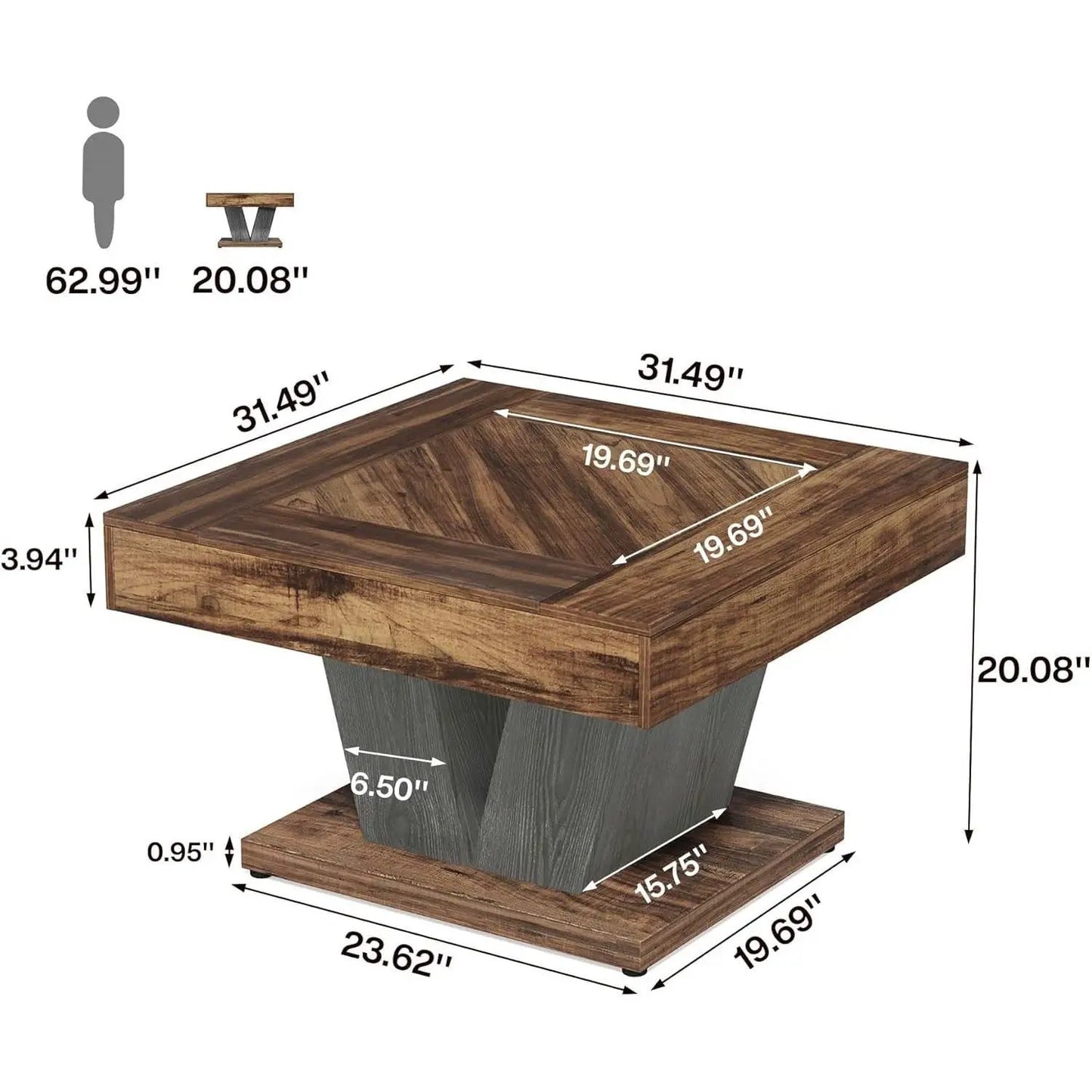 Square Farmhouse Coffee Table in Brown Black Wood Finish - Tampa Home & Garden Store