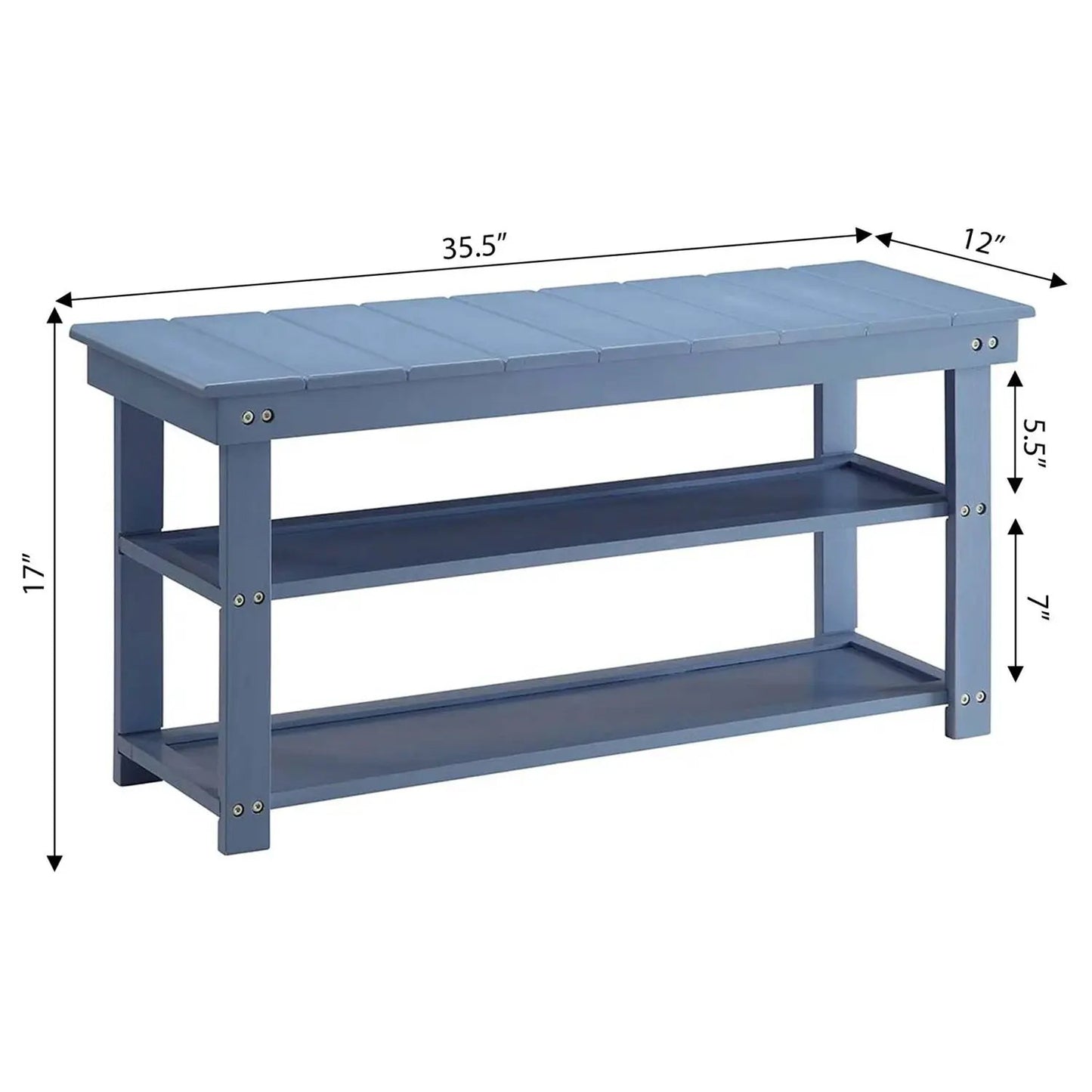 Blue Wood 2-Shelf Shoe Rack Storage Bench - 150 lbs. Weight Capacity - Tampa Home & Garden Store