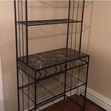 Kitchen Bakers Rack in Black Metal with Marble Finish Top - Tampa Home & Garden Store