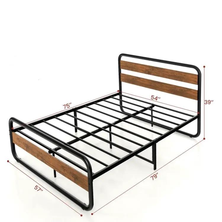 Full Industrial Wood and Metal Tube Platform Bed with Headboard and Footboard - Tampa Home & Garden Store