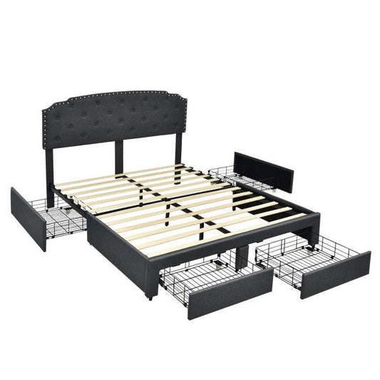 Full Size Grey Linen Adjustable Headboard 4 Drawer Storage Platform Bed - Tampa Home & Garden Store