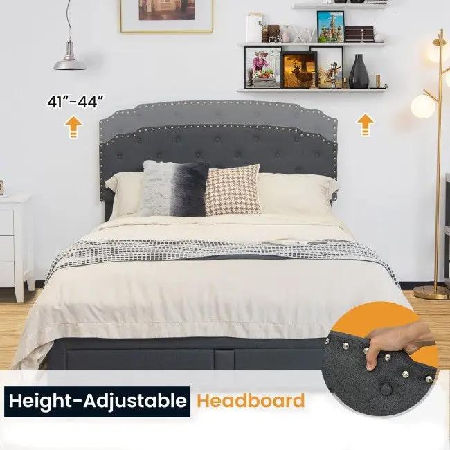 Full Size Grey Linen Adjustable Headboard 4 Drawer Storage Platform Bed - Tampa Home & Garden Store