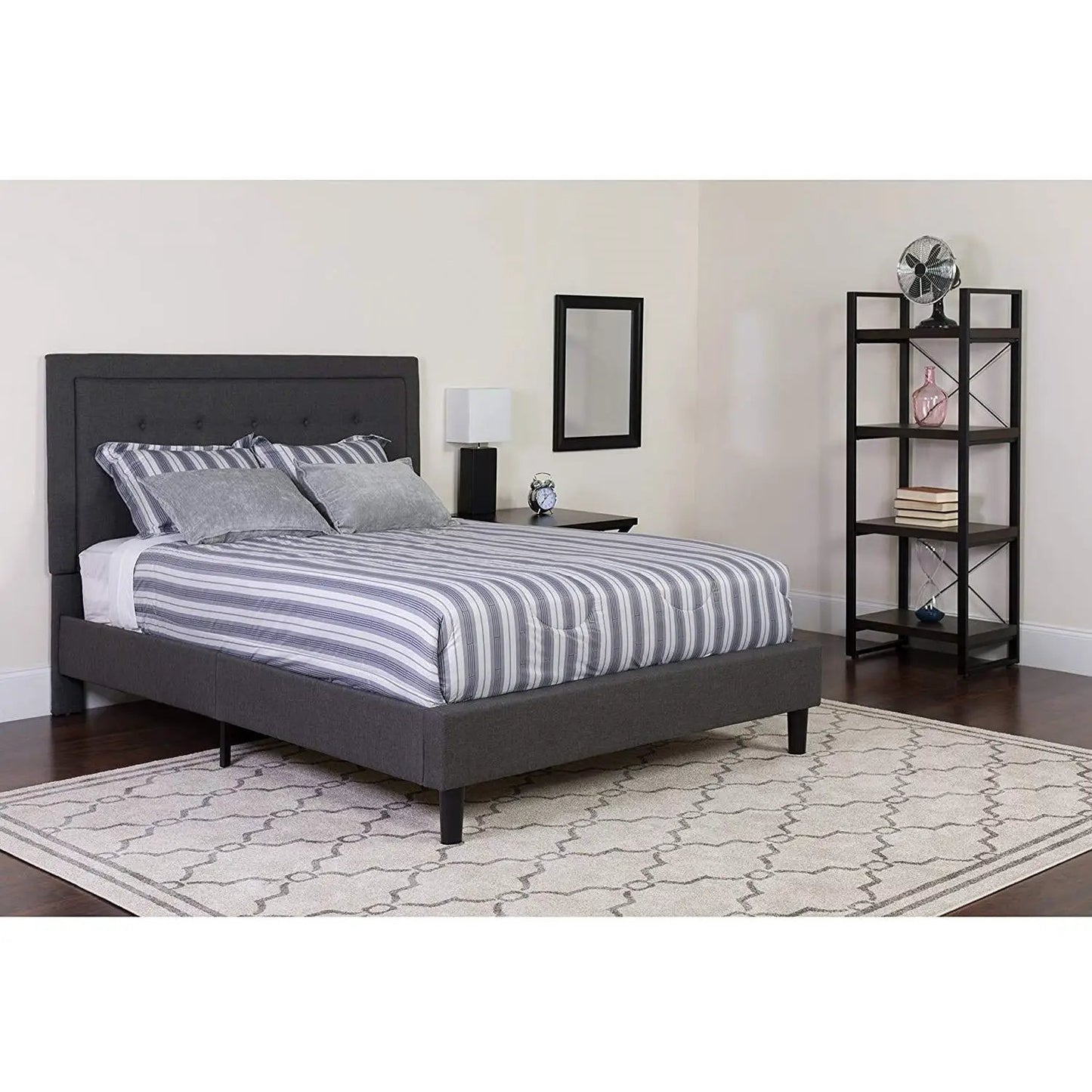 Full size Dark Grey Fabric Upholstered Platform Bed Frame with Tufted Headboard - Tampa Home & Garden Store