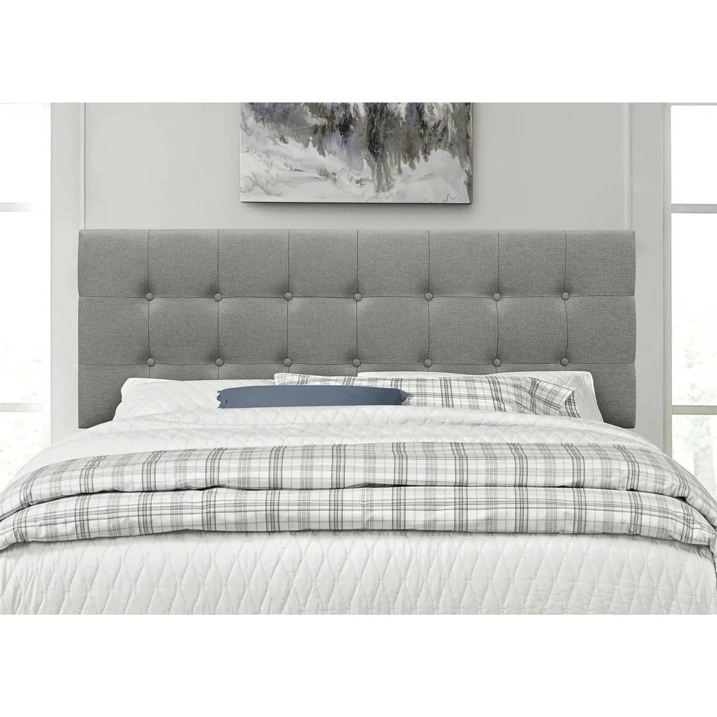 Full size Contemporary Button-Tufted Headboard in Grey Upholstered Fabric - Tampa Home & Garden Store