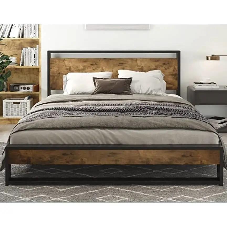Full Modern Farmhouse Platform Bed Frame with Wood Panel Headboard Footboard - Tampa Home & Garden Store