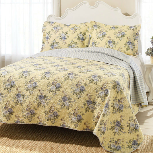 Full / Queen Yellow Blue Floral Lightweight Coverlet Set - Tampa Home & Garden Store