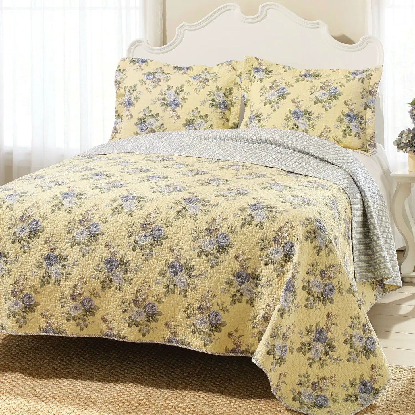 Full / Queen Yellow Blue Floral Lightweight Coverlet Set - Tampa Home & Garden Store