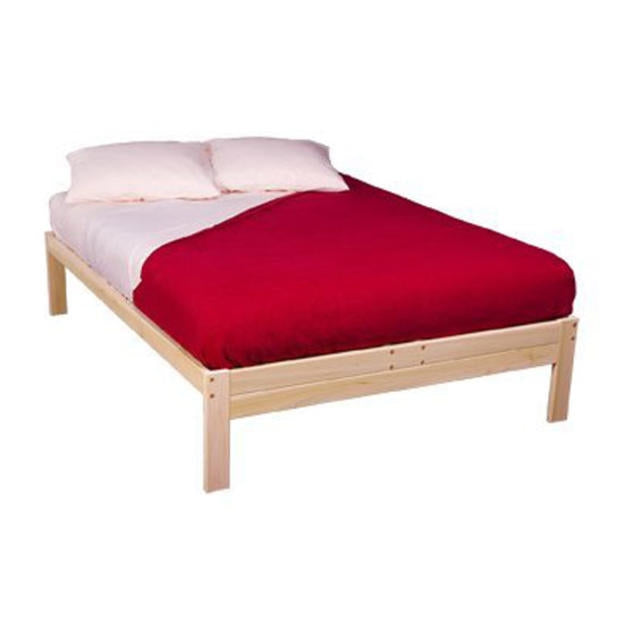 Base de cama de plataforma de madera sin acabado de tamaño completo con listones de madera