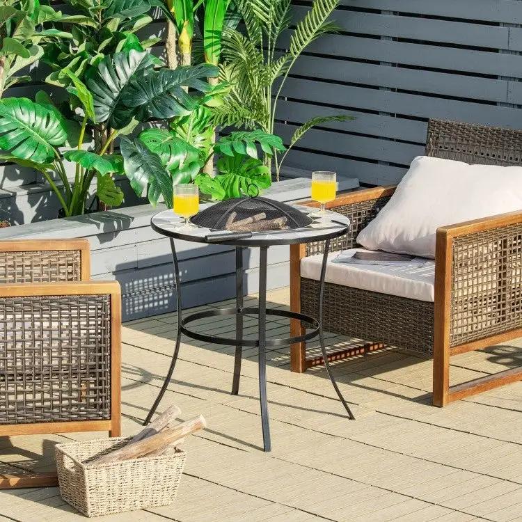 Portable round fire pit table with mesh cover, black metal frame on Tampa Home & Garden Store