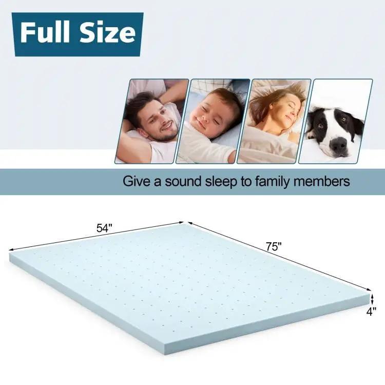 Full size 4-inch Thick Soft Gel Memory Foam Mattress Topper in Light Blue - Tampa Home & Garden Store