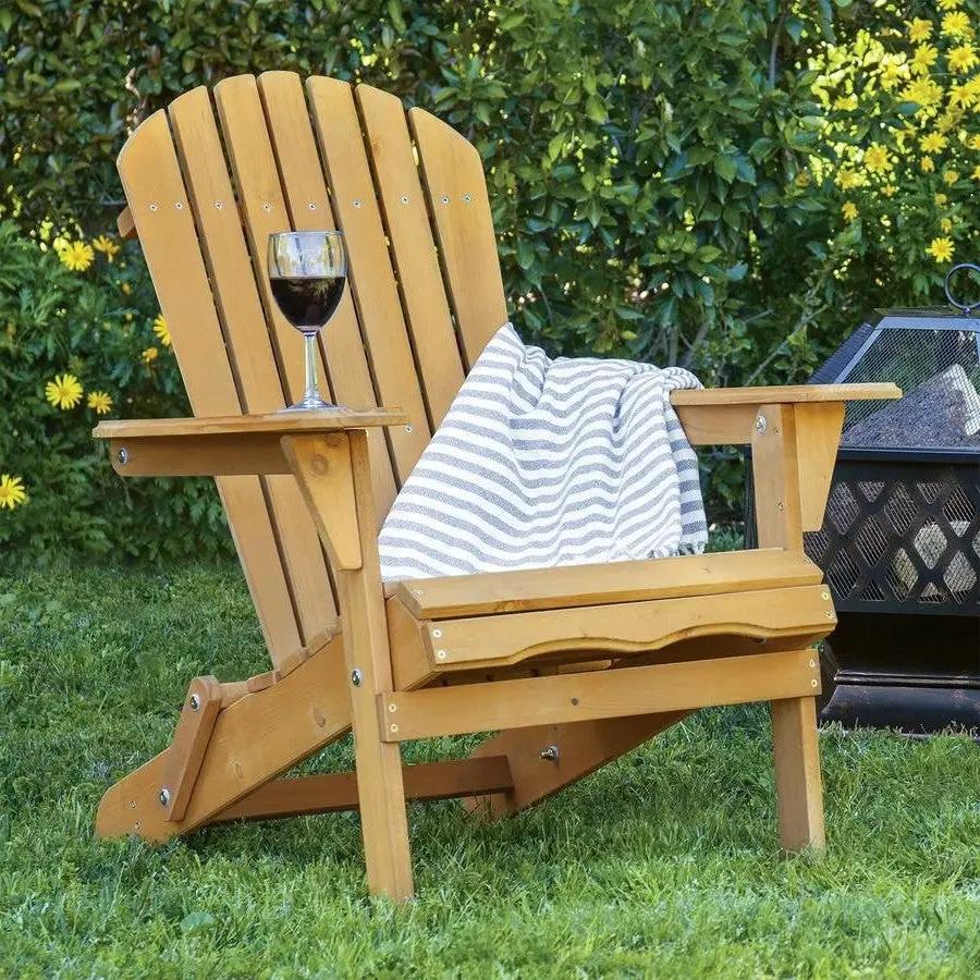 All Weather Adirondack Large Foldable Chair Natural Finish - Tampa Home & Garden Store