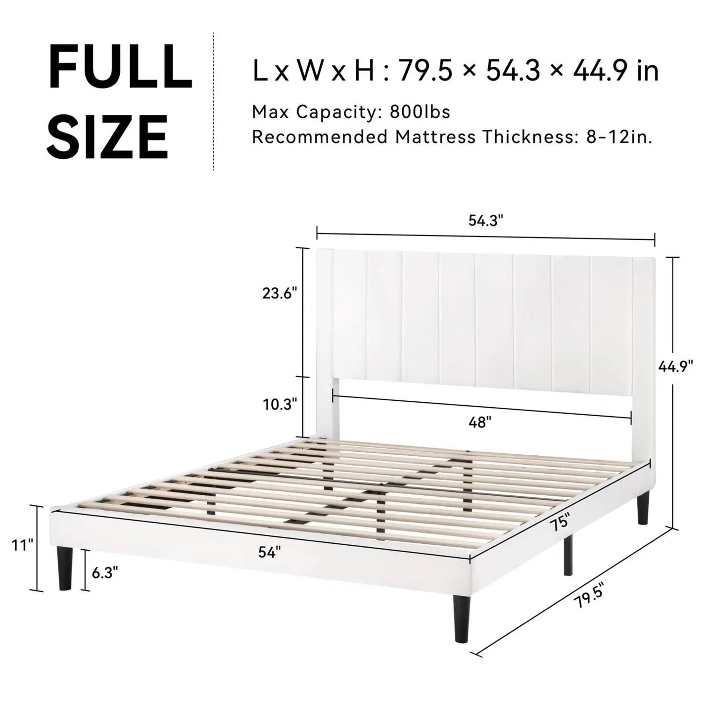 Full size White Velvet Upholstered Platform Bed Frame with Headboard - Tampa Home & Garden Store