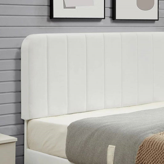 Full size White Upholstered Platform Bed Frame with Headboard - Tampa Home & Garden Store