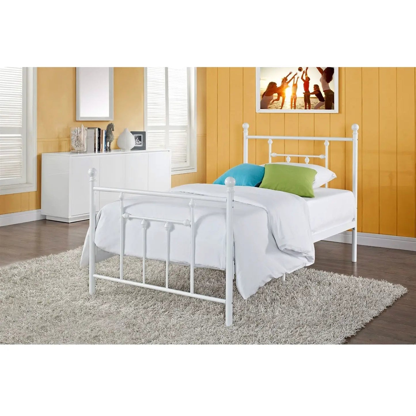 Full size White Metal Platform Bed with Headboard and Footboard - Tampa Home & Garden Store