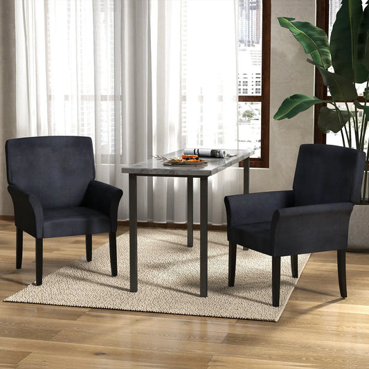 2 executive guest chairs in dark blue fabric with black legs around a marble-top reception table on Tampa Home & Garden Store