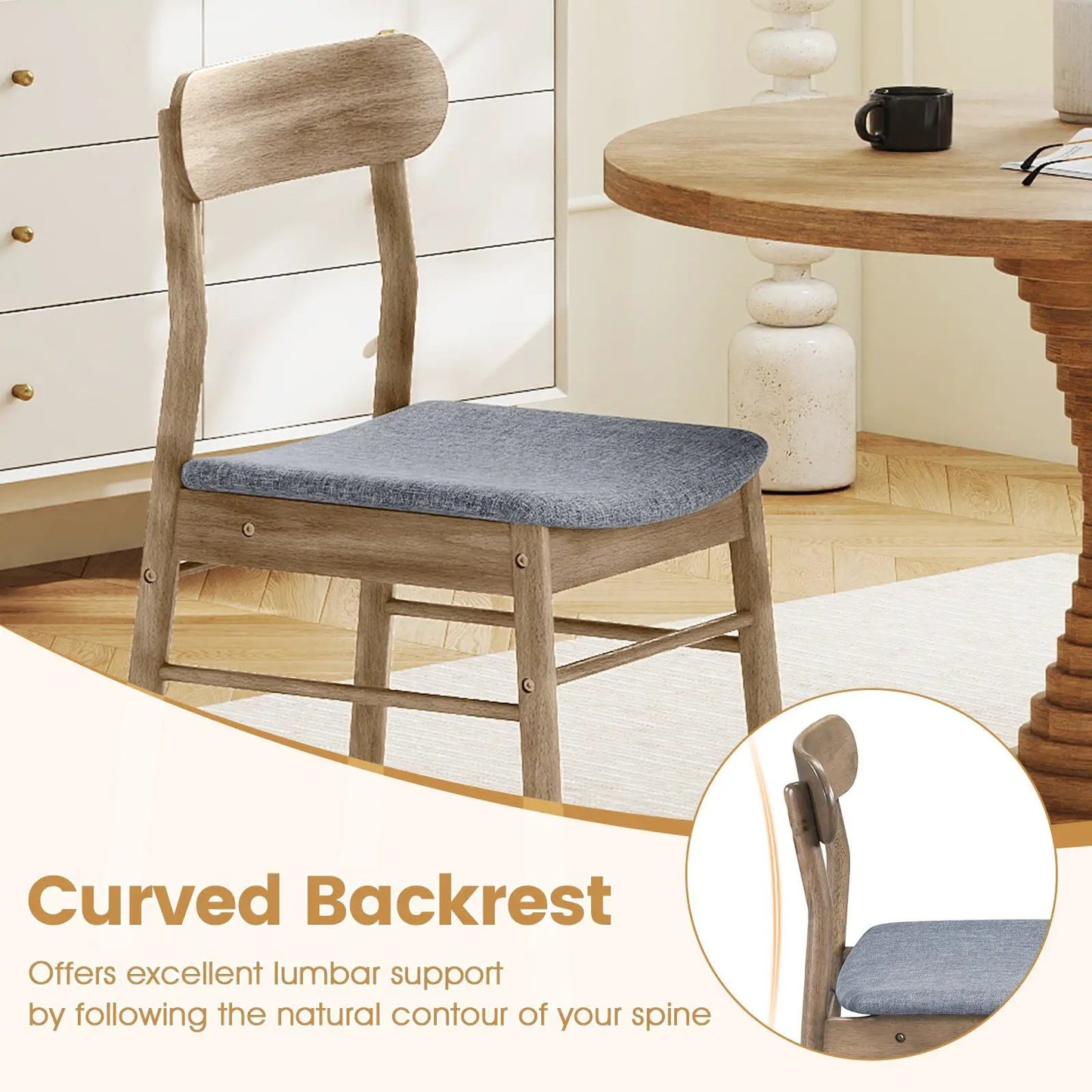 Fabric armless kitchen chair with oak frame and blue upholstered seat on Tampa Home & Garden Store