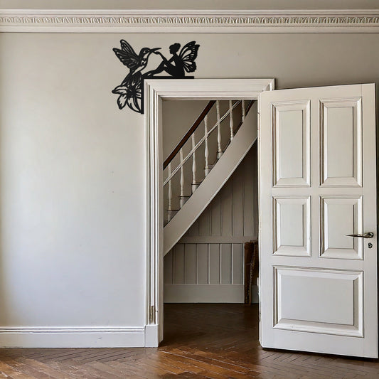 Fairy and Hummingbird Corner Metal Wall Art – Whimsical Door Frame Decoration for Home- KAF604 - Tampa Home & Garden Store