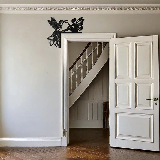 Fairy and Hummingbird Corner Metal Wall Art – Whimsical Door Frame Decoration for Home- KAF604 - Tampa Home & Garden Store