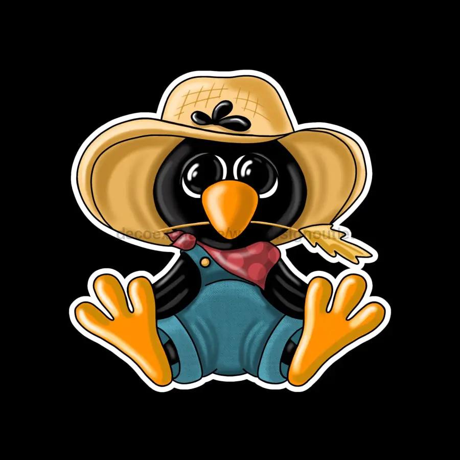 Crow Wood Sign 22in door hanger graphic featuring a crow in a straw hat and denim overalls on Tampa Home & Garden Store