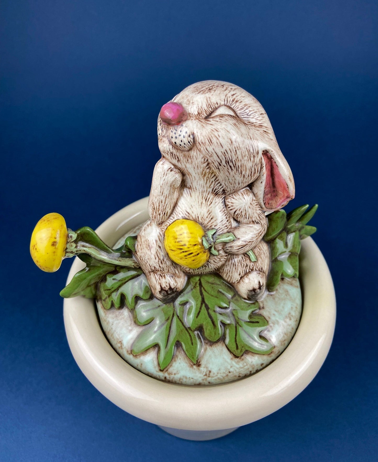Family of Brown Porcelain Bunnies. Hand-Painted Mom Rabbit with Babies. In the Meadow by RW OM. Easter or Spring Celebration. - Tampa Home & Garden Store