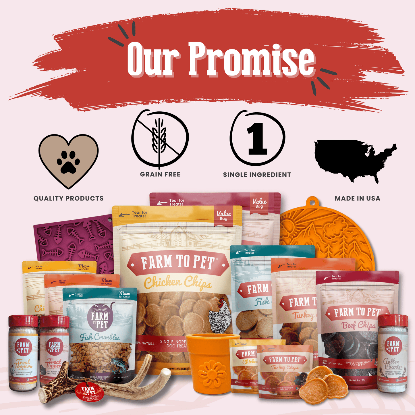 Beef Chips dog treats by Farm To Pet, single-ingredient grain-free collage on Tampa Home & Garden Store