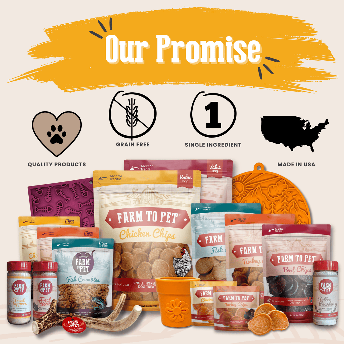 Chicken Dog Food Topper by Farm To Pet, grain-free, single-ingredient dog treats collage on Tampa Home & Garden Store