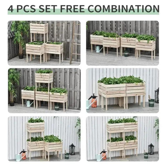 Farmhouse 4 Piece Wooden Elevated Raised Garden Bed Planter Box - Tampa Home & Garden Store