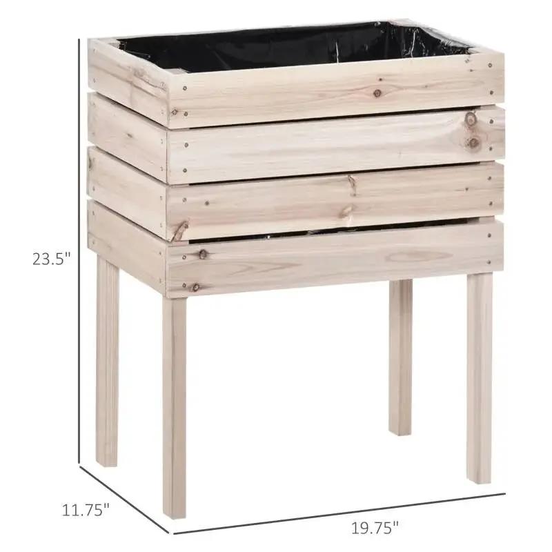 Farmhouse 4 Piece Elevated Garden Planter Box natural wood black liner, 4 planters on legs on Tampa Home & Garden Store