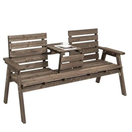 Farmhouse Outdoor Fir Wood Patio Garden Bench with Folding Center Table - Tampa Home & Garden Store