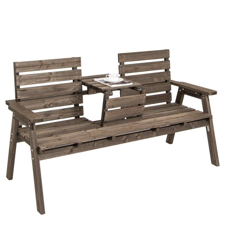 Farmhouse Outdoor Fir Wood Patio Garden Bench with Folding Center Table - Tampa Home & Garden Store
