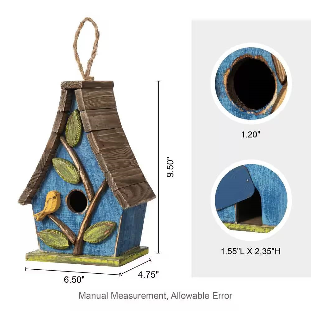 Farmhouse Solid Wood Hanging Birdhouse in Blue Green Yellow Brown - Tampa Home & Garden Store
