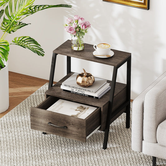 3-Tier Farmhouse Nightstand with Open Shelf - Tampa Home & Garden Store