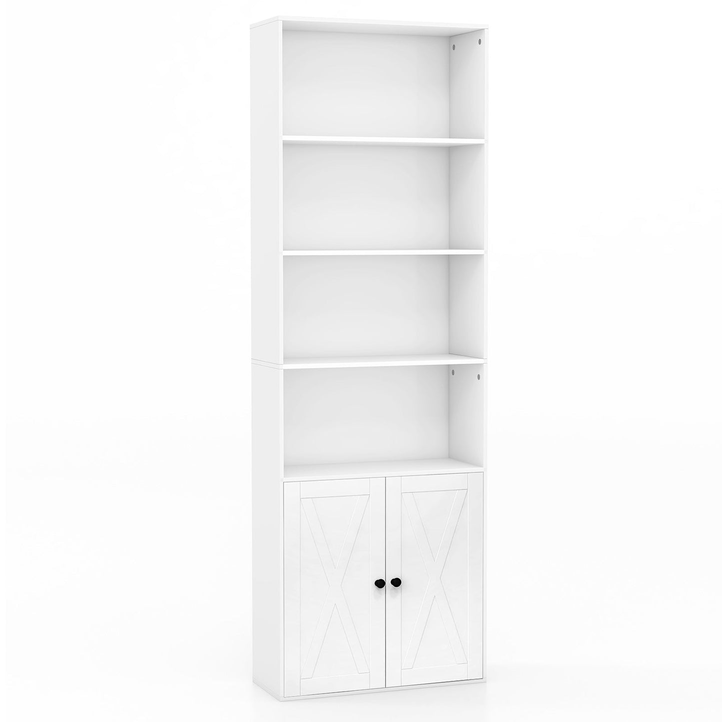 71 Inch Freestanding Bookshelf with 6 Shelves and 2-Door Cabinet-Black